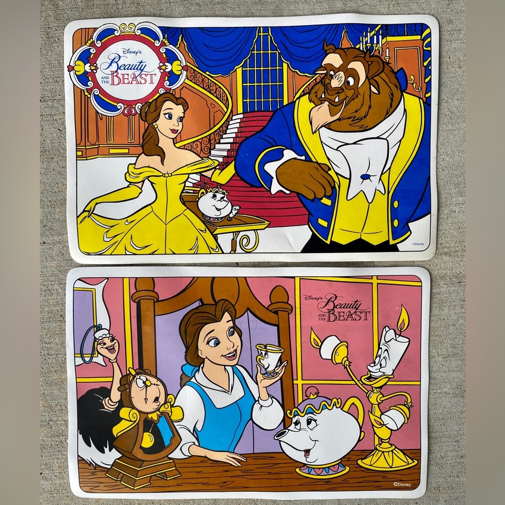 Vintage 90s Disney Beauty and the Beast Vinyl Placemats